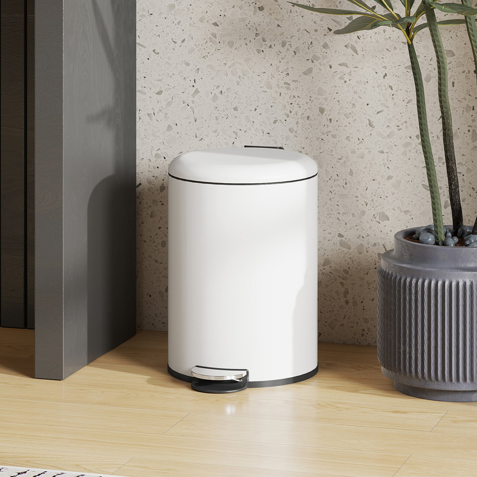 Trash Can 20 L Pedal Bin with Soft Close Lid, Waste Bin with Inner Bucket, for Living Room, Office, Metal, Cream White, 36 x 30 x 44.5 cm