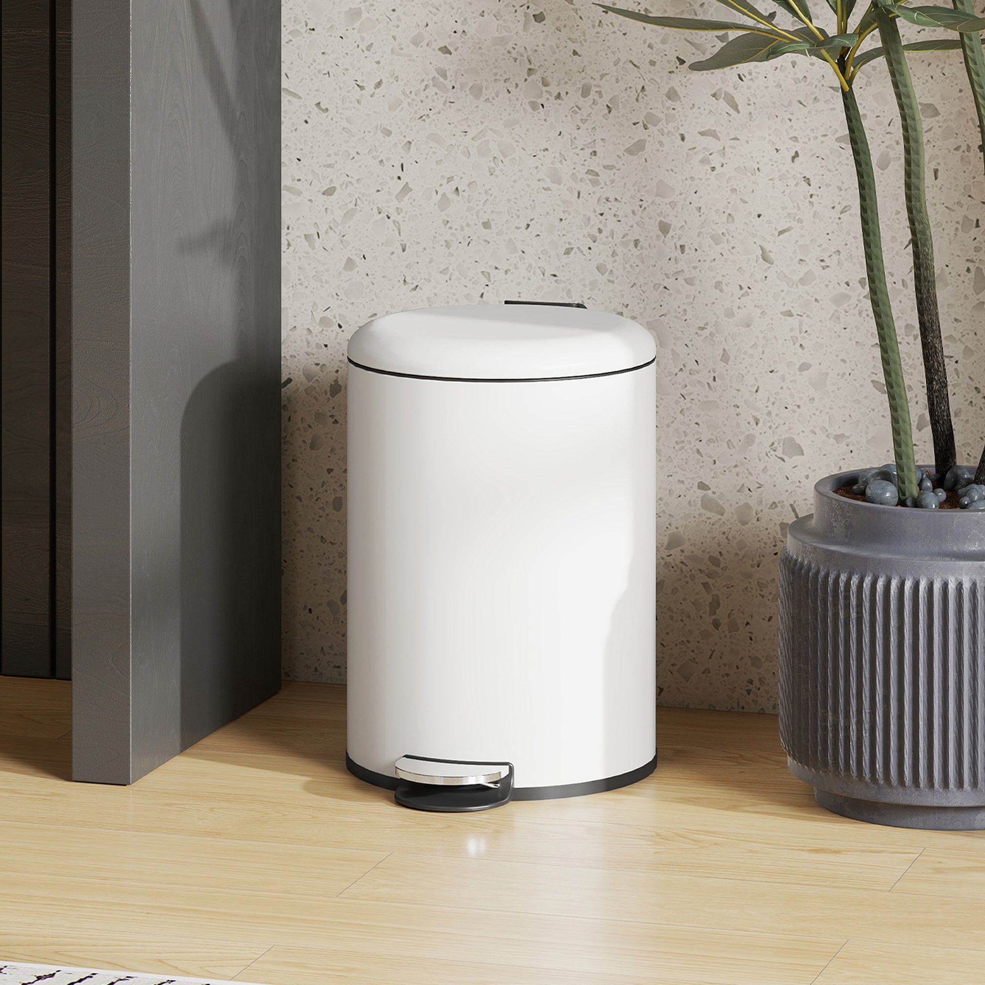 Trash Can 20 L Pedal Bin with Soft Close Lid, Waste Bin with Inner Bucket, for Living Room, Office, Metal, Cream White, 36 x 30 x 44.5 cm