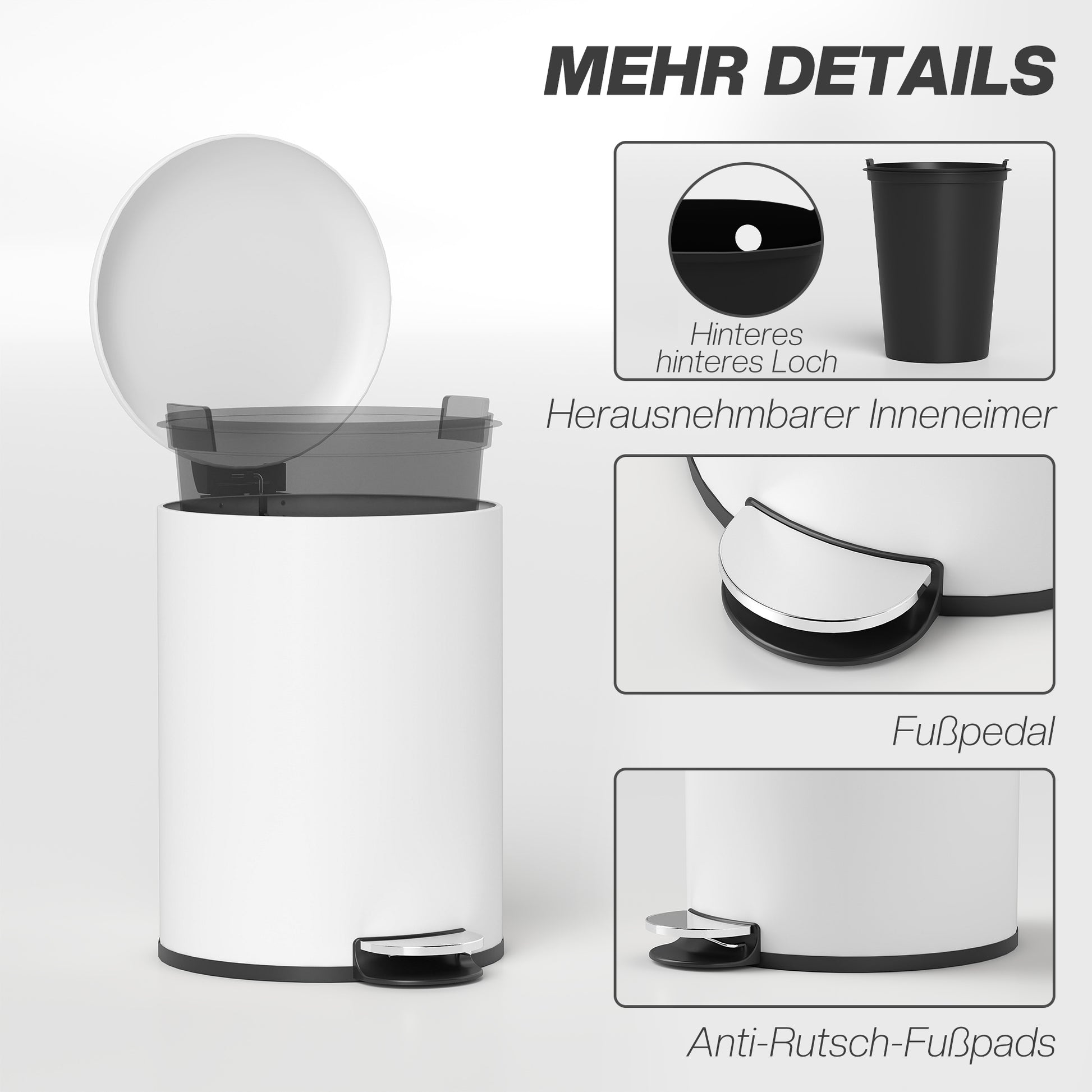 Trash Can 20 L Pedal Bin with Soft Close Lid, Waste Bin with Inner Bucket, for Living Room, Office, Metal, Cream White, 36 x 30 x 44.5 cm