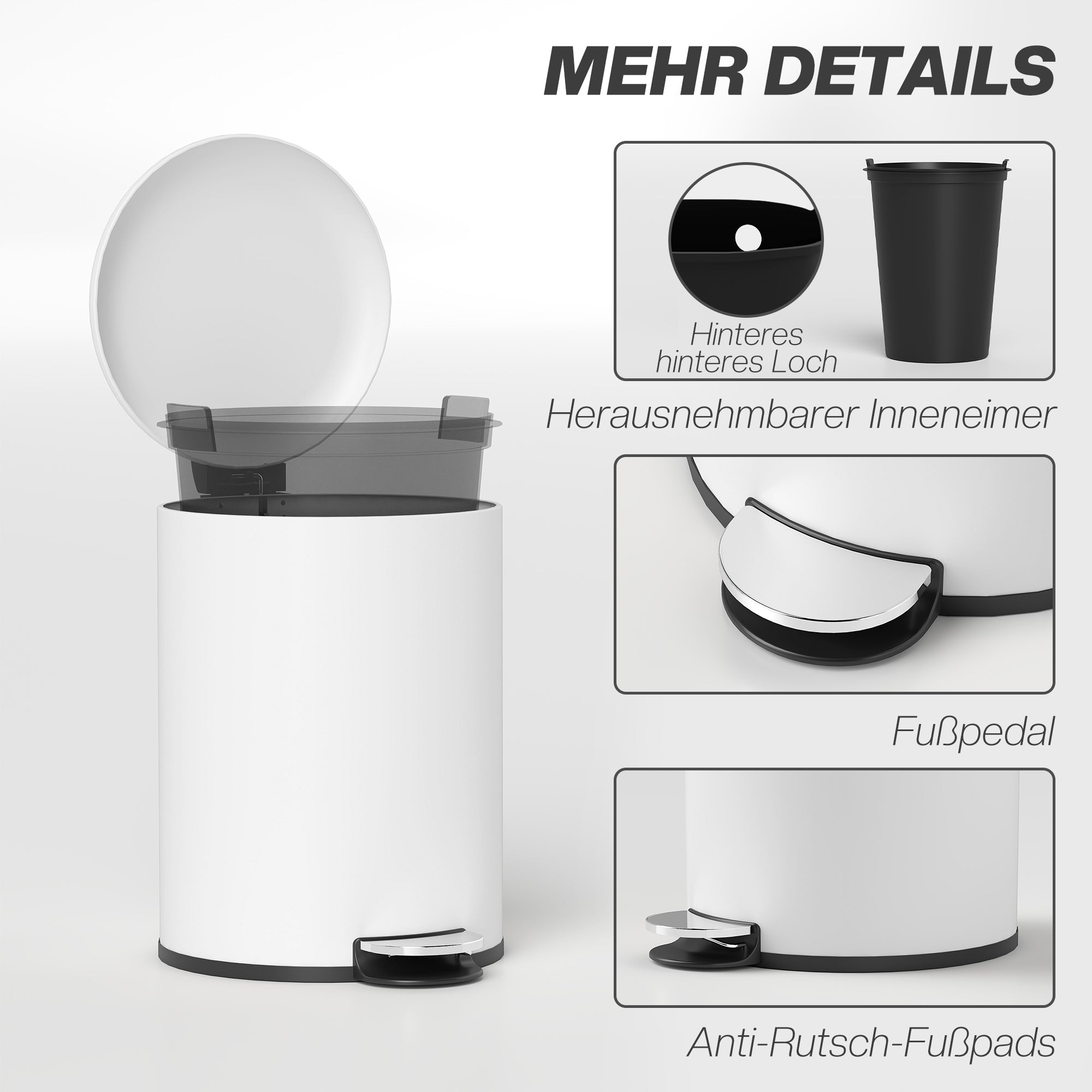 Trash Can 20 L Pedal Bin with Soft Close Lid, Waste Bin with Inner Bucket, for Living Room, Office, Metal, Cream White, 36 x 30 x 44.5 cm