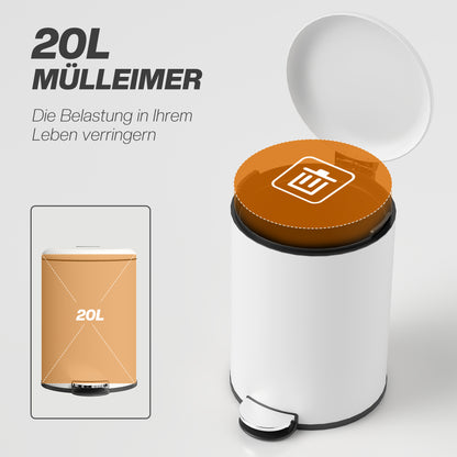 Trash Can 20 L Pedal Bin with Soft Close Lid, Waste Bin with Inner Bucket, for Living Room, Office, Metal, Cream White, 36 x 30 x 44.5 cm