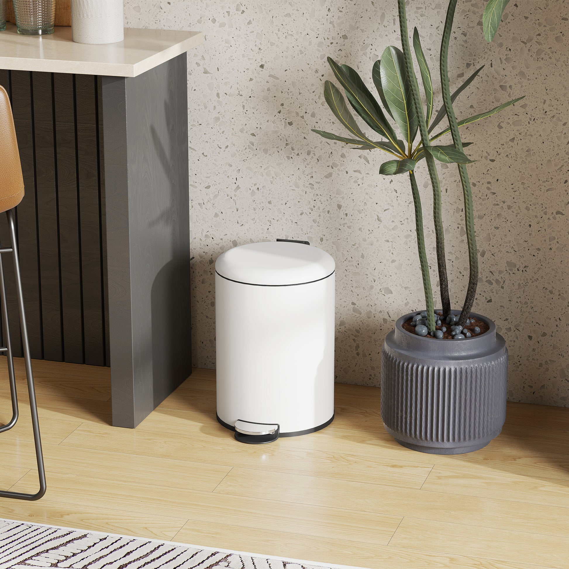 Trash Can 20 L Pedal Bin with Soft Close Lid, Waste Bin with Inner Bucket, for Living Room, Office, Metal, Cream White, 36 x 30 x 44.5 cm