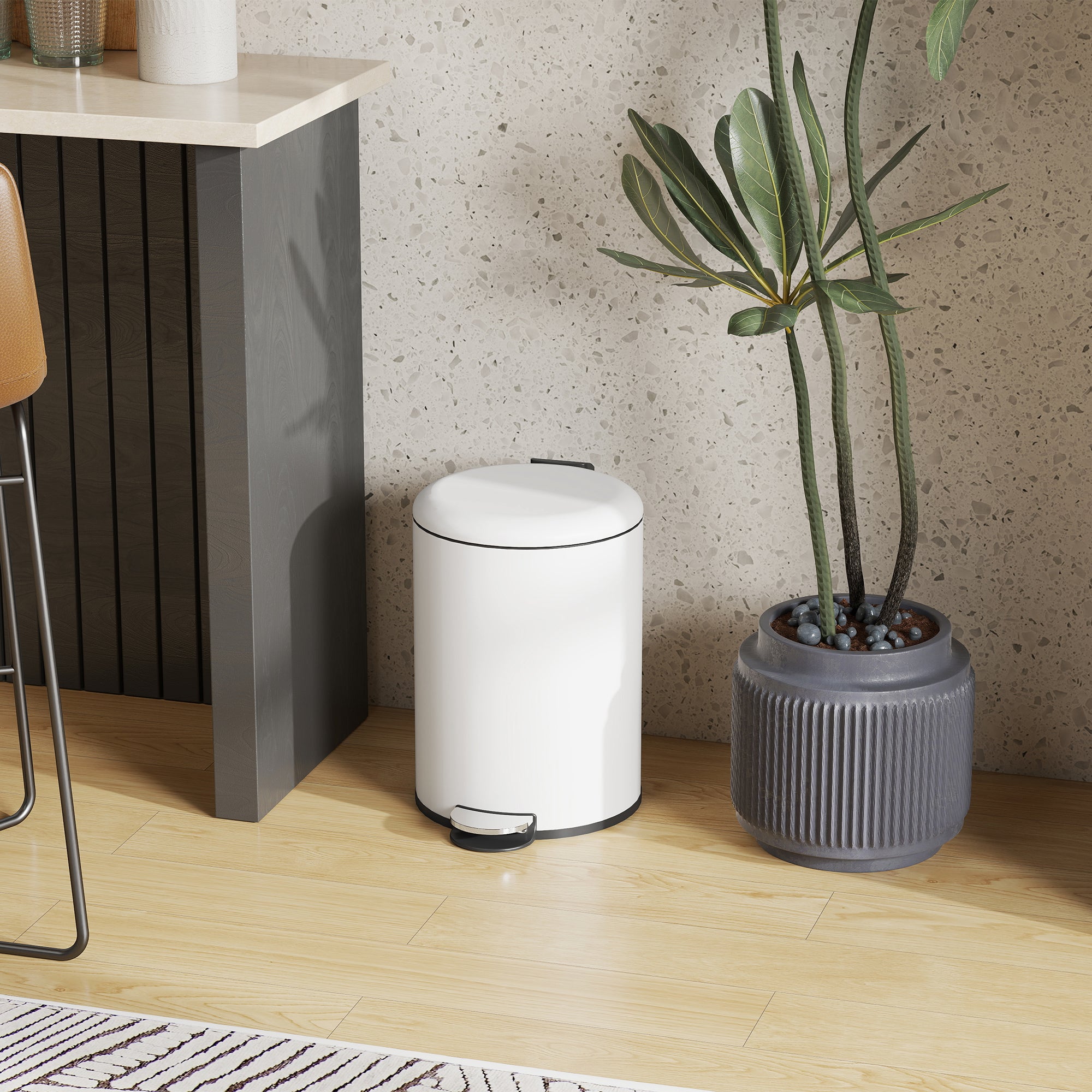 Trash Can 20 L Pedal Bin with Soft Close Lid, Waste Bin with Inner Bucket, for Living Room, Office, Metal, Cream White, 36 x 30 x 44.5 cm