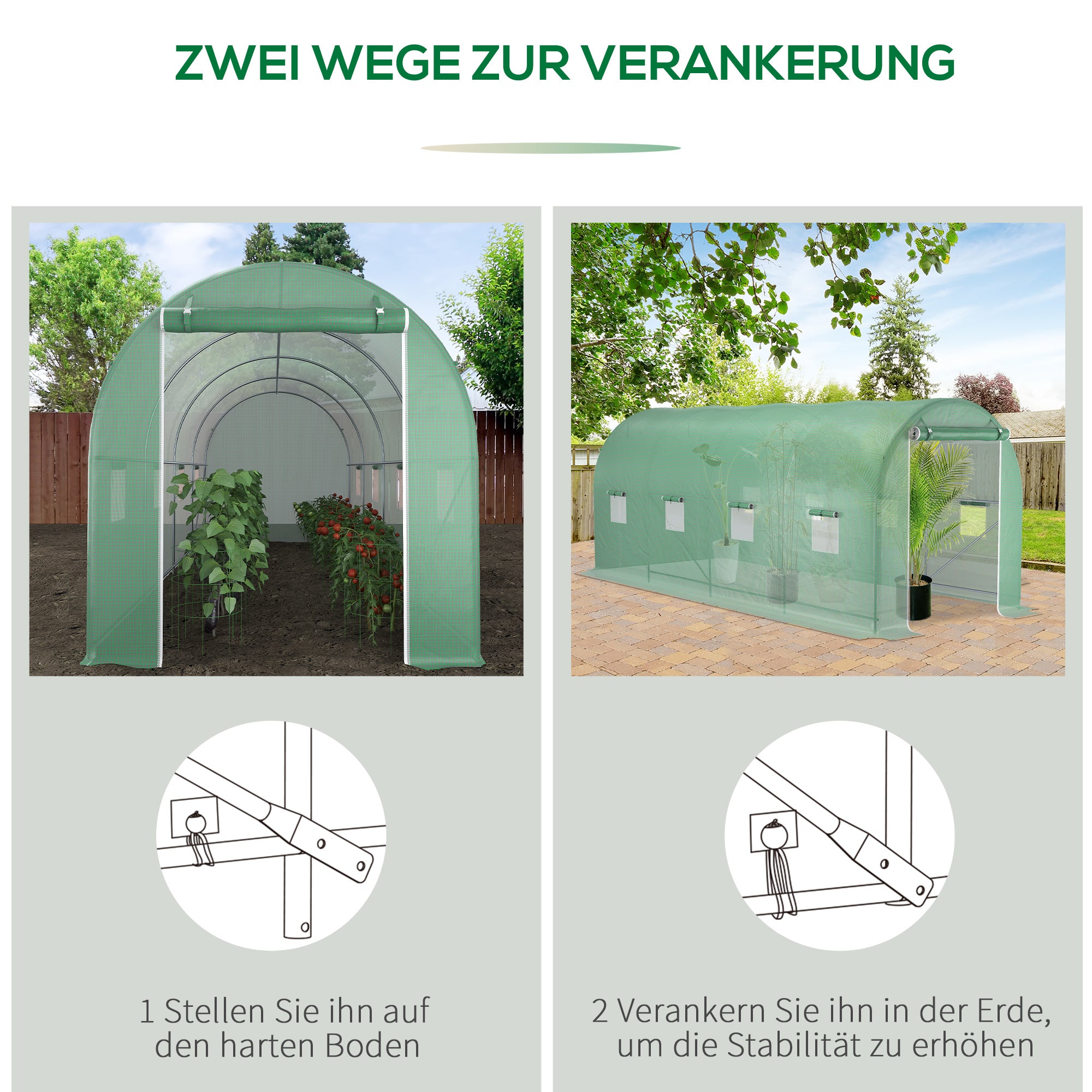 Greenhouse 500x200x205cm Film Greenhouse Tomato House with Door, 8 Windows, Film Tunnel Made of Galvanized Steel, PE, Stable Greenhouse Plant Tunnel, Including Ground Anchors & Ropes