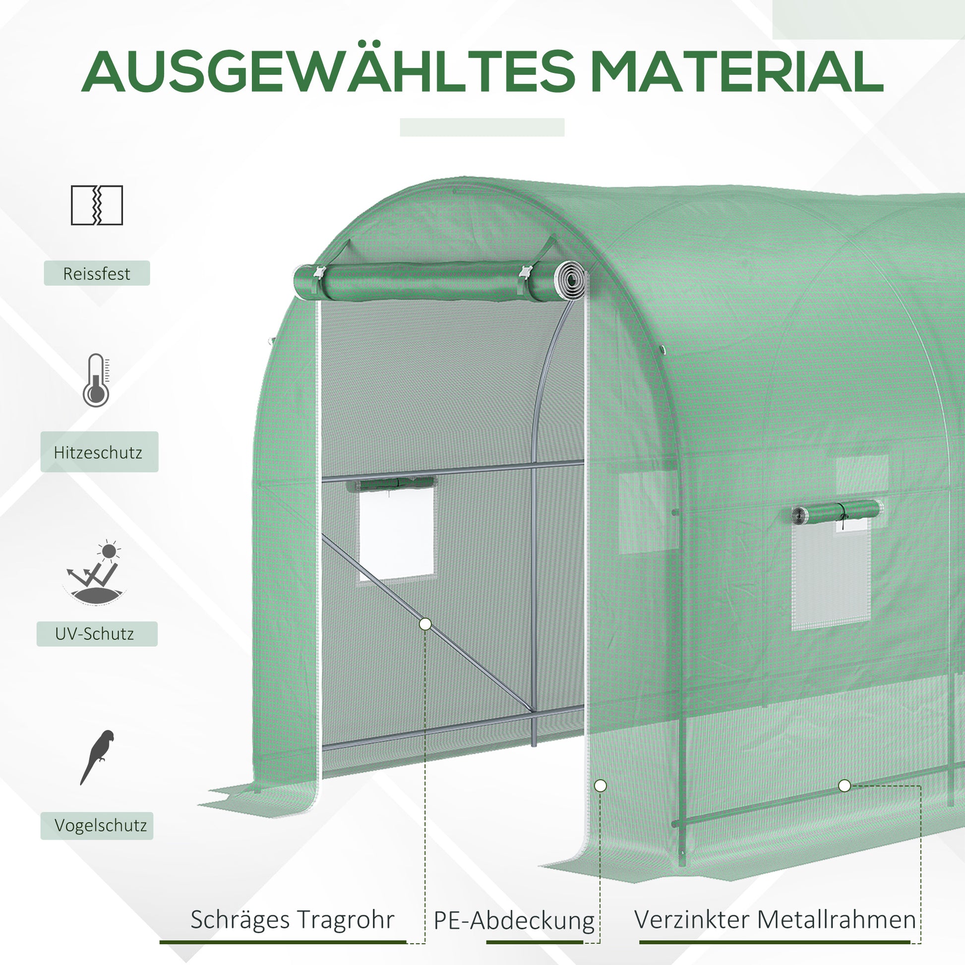 Greenhouse 500x200x205cm Film Greenhouse Tomato House with Door, 8 Windows, Film Tunnel Made of Galvanized Steel, PE, Stable Greenhouse Plant Tunnel, Including Ground Anchors & Ropes