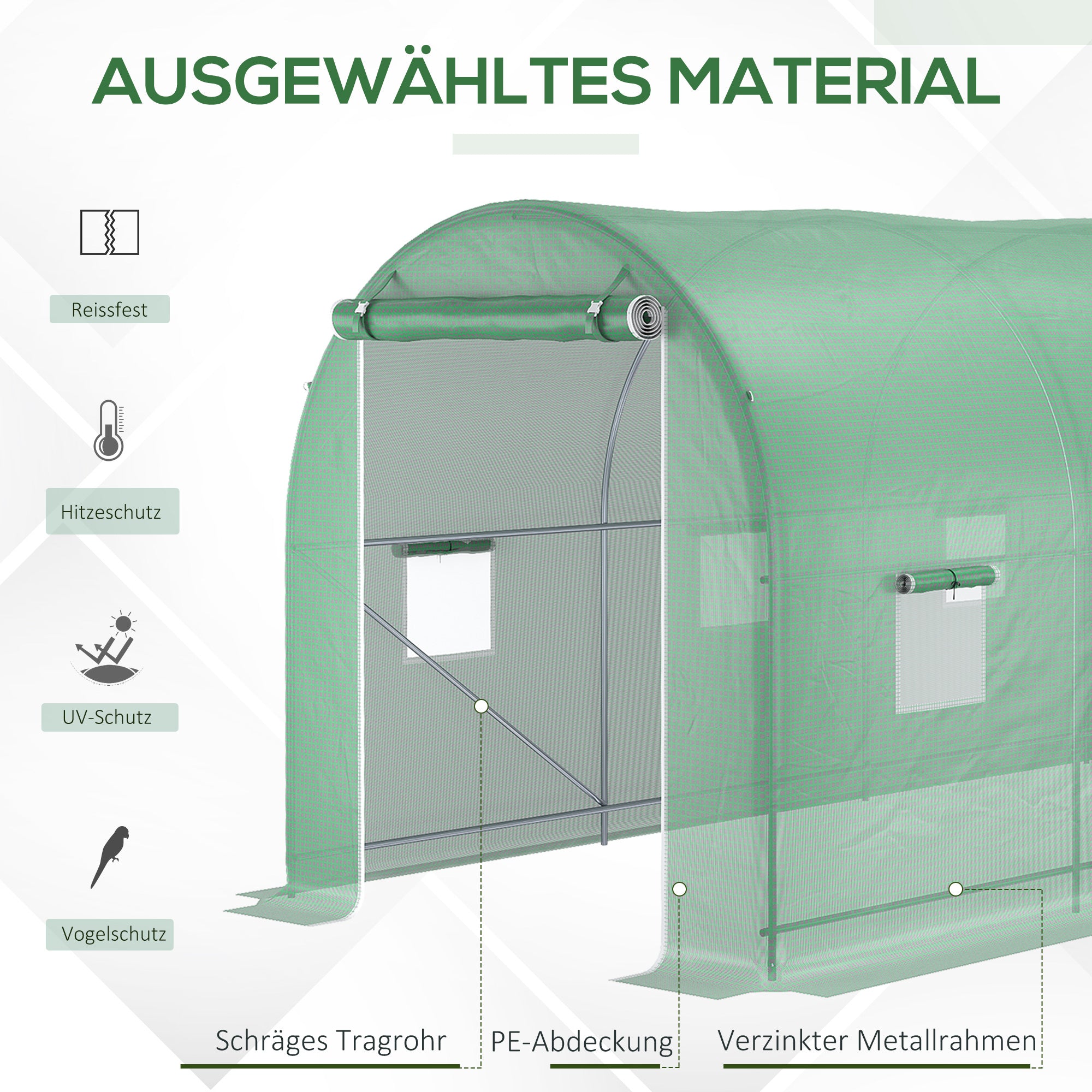 Greenhouse 500x200x205cm Film Greenhouse Tomato House with Door, 8 Windows, Film Tunnel Made of Galvanized Steel, PE, Stable Greenhouse Plant Tunnel, Including Ground Anchors & Ropes