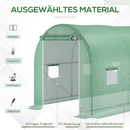 Greenhouse 500x200x205cm Film Greenhouse Tomato House with Door, 8 Windows, Film Tunnel Made of Galvanized Steel, PE, Stable Greenhouse Plant Tunnel, Including Ground Anchors & Ropes