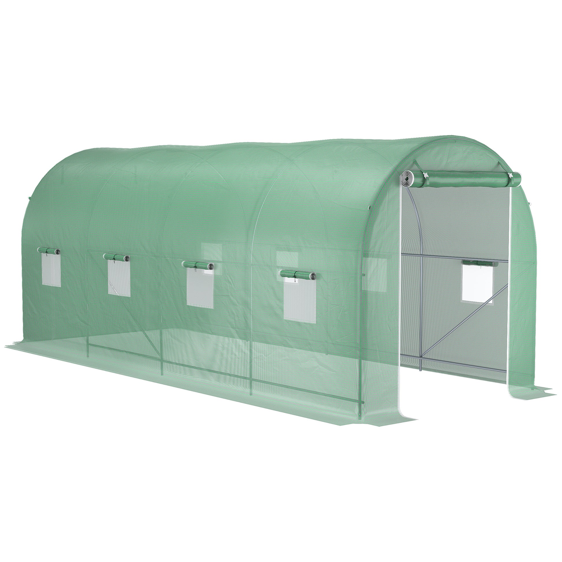 Greenhouse 500x200x205cm Film Greenhouse Tomato House with Door, 8 Windows, Film Tunnel Made of Galvanized Steel, PE, Stable Greenhouse Plant Tunnel, Including Ground Anchors & Ropes