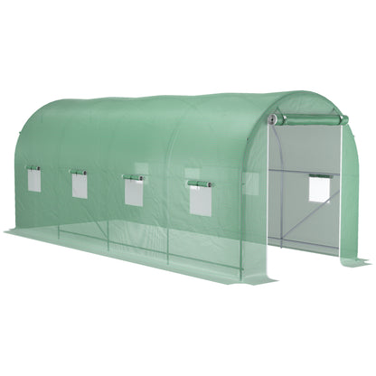 Greenhouse 500x200x205cm Film Greenhouse Tomato House with Door, 8 Windows, Film Tunnel Made of Galvanized Steel, PE, Stable Greenhouse Plant Tunnel, Including Ground Anchors & Ropes