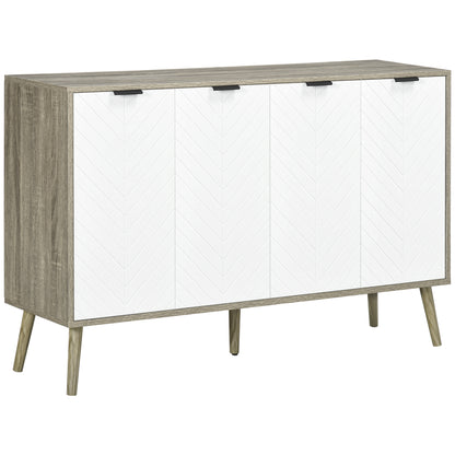 Low Sideboard, Storage Cabinet, Adjustable Shelves, 2 Cabinets, 4 Chevron Doors, for Kitchen, Dining Room, Living Room, 120 x 35 x 77.4 cm, White and Gray