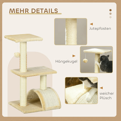 Cat Tree 72 cm Cat Tower with Plush Balls, Sisal Posts, Platform, Scratching Board Multi-Level Cat Scratching Tree, Climbing Tree, for Medium-Sized Cats, Cream White