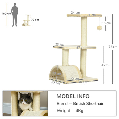 Cat Tree 72 cm Cat Tower with Plush Balls, Sisal Posts, Platform, Scratching Board Multi-Level Cat Scratching Tree, Climbing Tree, for Medium-Sized Cats, Cream White