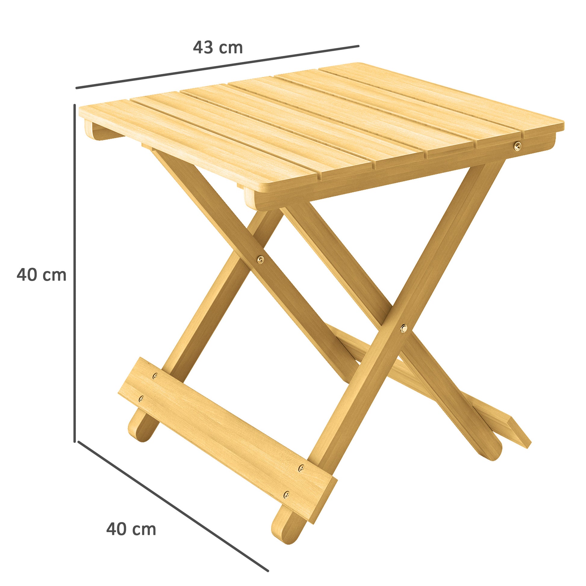 Solid Wood Folding Coffee Table, Folding Side Table, Lightweight, Slatted Top, for Balcony, Garden, Terrace, 40 x 43 x 40 cm, Natural Wood
