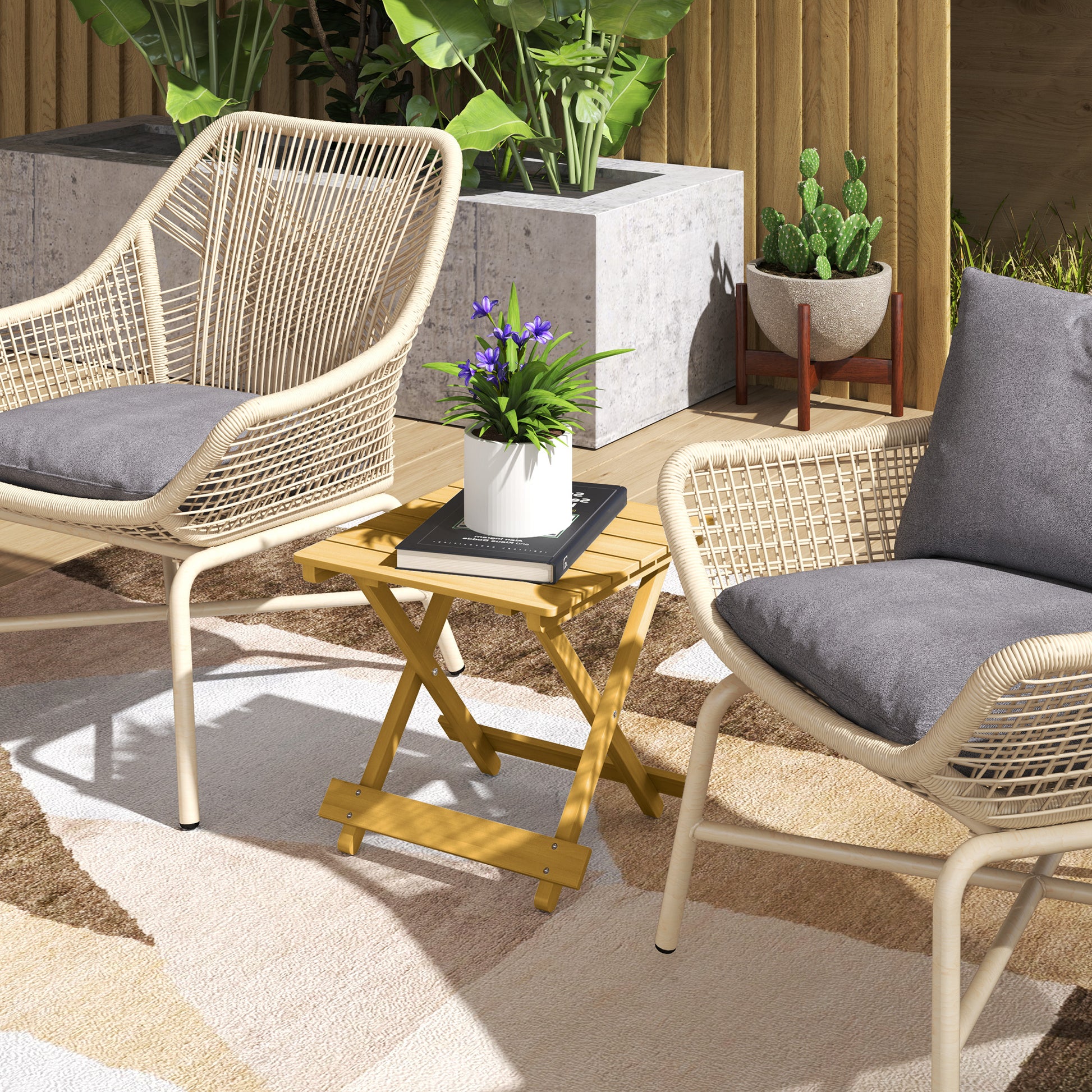 Solid Wood Folding Coffee Table, Folding Side Table, Lightweight, Slatted Top, for Balcony, Garden, Terrace, 40 x 43 x 40 cm, Natural Wood