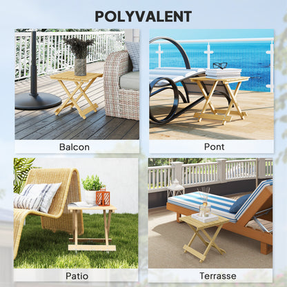 Solid Wood Folding Coffee Table, Folding Side Table, Lightweight, Slatted Top, for Balcony, Garden, Terrace, 40 x 43 x 40 cm, Natural Wood