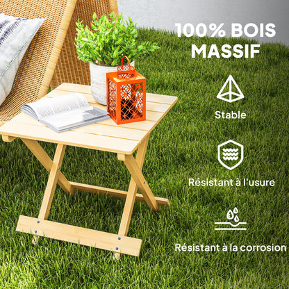 Solid Wood Folding Coffee Table, Folding Side Table, Lightweight, Slatted Top, for Balcony, Garden, Terrace, 40 x 43 x 40 cm, Natural Wood