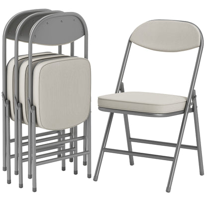 Folding Chair 4-Piece Set, Padded Back Camping Chair with Steel Frame, Kitchen Chair with Padding up to 120 kg Capacity for Guests, Office, Camping, Cream White