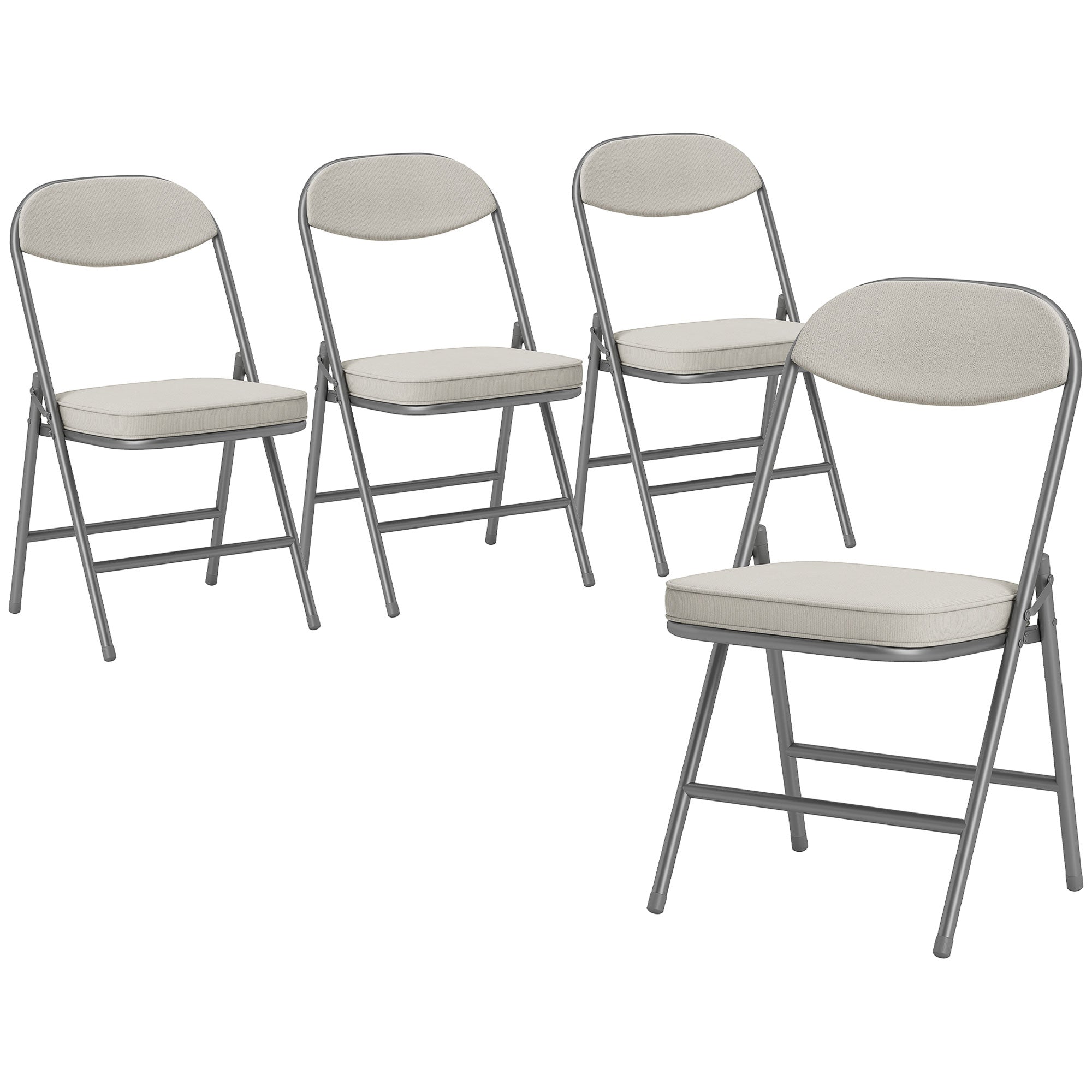 Folding Chair 4-Piece Set, Padded Back Camping Chair with Steel Frame, Kitchen Chair with Padding up to 120 kg Capacity for Guests, Office, Camping, Cream White
