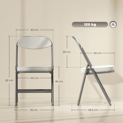 Folding Chair 4-Piece Set, Padded Back Camping Chair with Steel Frame, Kitchen Chair with Padding up to 120 kg Capacity for Guests, Office, Camping, Cream White