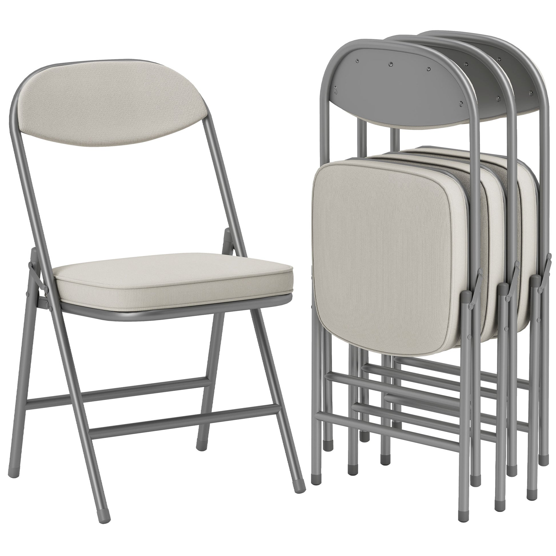 Folding Chair 4-Piece Set, Padded Back Camping Chair with Steel Frame, Kitchen Chair with Padding up to 120 kg Capacity for Guests, Office, Camping, Cream White