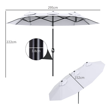Double Garden Umbrella with 45° Tilt Crank and 3 Air Vents, Outdoor Umbrella in Steel and Polyester, 295x152x222 cm, Cream