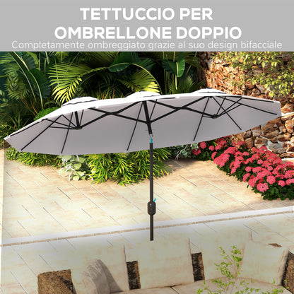 Double Garden Umbrella with 45° Tilt Crank and 3 Air Vents, Outdoor Umbrella in Steel and Polyester, 295x152x222 cm, Cream