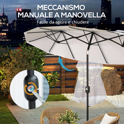 Double Garden Umbrella with 45° Tilt Crank and 3 Air Vents, Outdoor Umbrella in Steel and Polyester, 295x152x222 cm, Cream