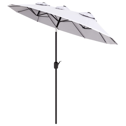Double Garden Umbrella with 45° Tilt Crank and 3 Air Vents, Outdoor Umbrella in Steel and Polyester, 295x152x222 cm, Cream