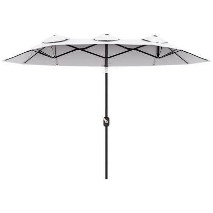 Double Garden Umbrella with 45° Tilt Crank and 3 Air Vents, Outdoor Umbrella in Steel and Polyester, 295x152x222 cm, Cream