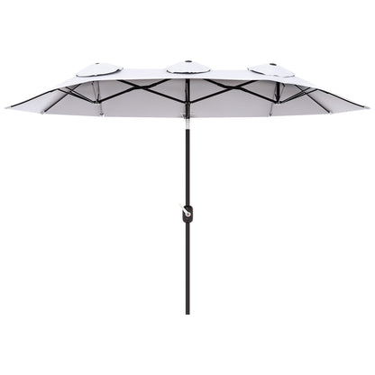 Double Garden Umbrella with 45° Tilt Crank and 3 Air Vents, Outdoor Umbrella in Steel and Polyester, 295x152x222 cm, Cream