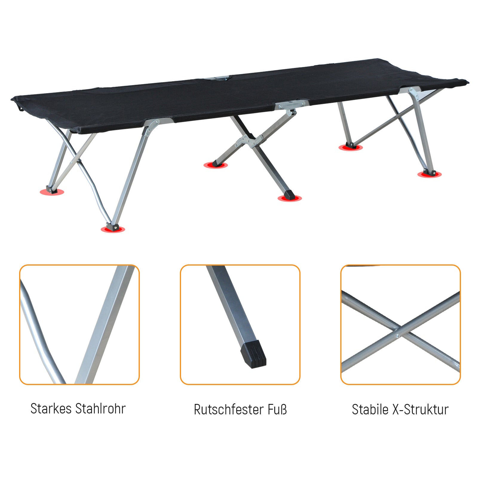 Camping Bed Folding Bed Cot Lounger incl. Bag 193x64x40cm (Black)