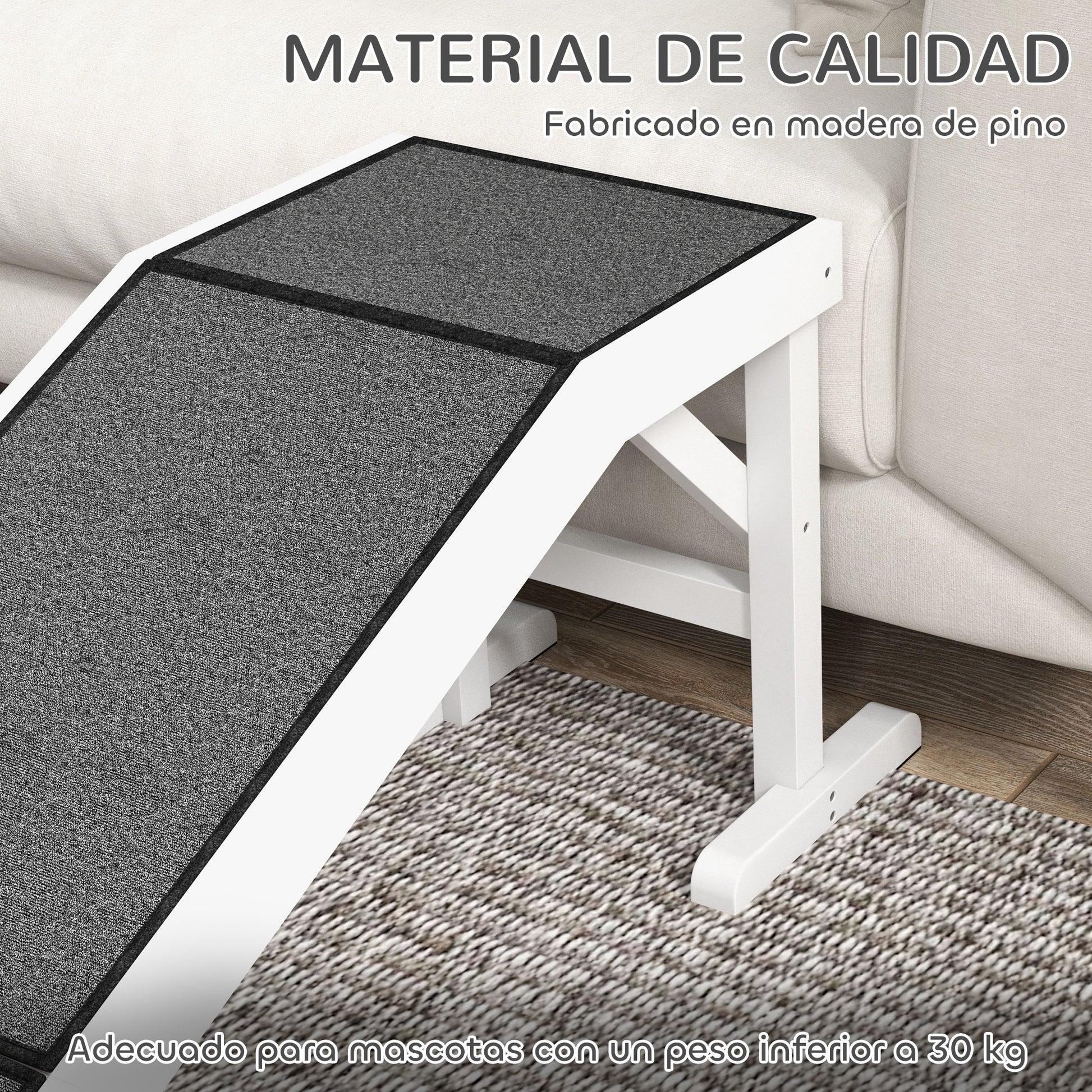 Wooden Dog Ramp Pet Ramp with Non-Slip Carpet for Small, Medium, and Large Dogs 152x40x50 cm White and Gray