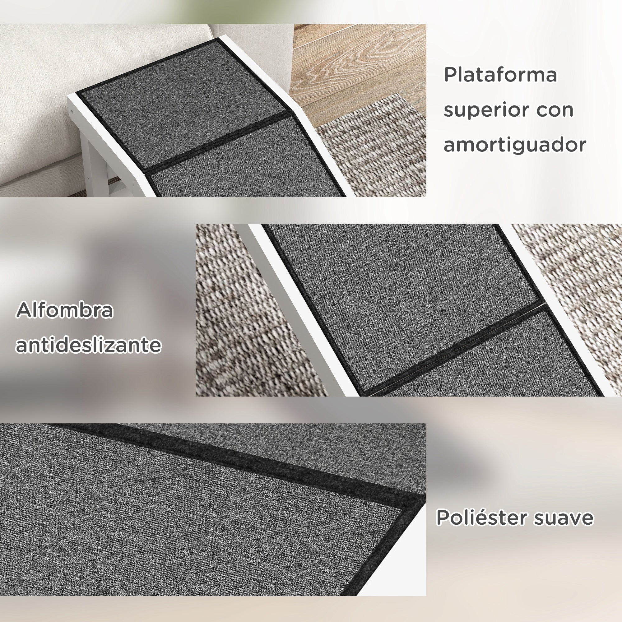 Wooden Dog Ramp Pet Ramp with Non-Slip Carpet for Small, Medium, and Large Dogs 152x40x50 cm White and Gray