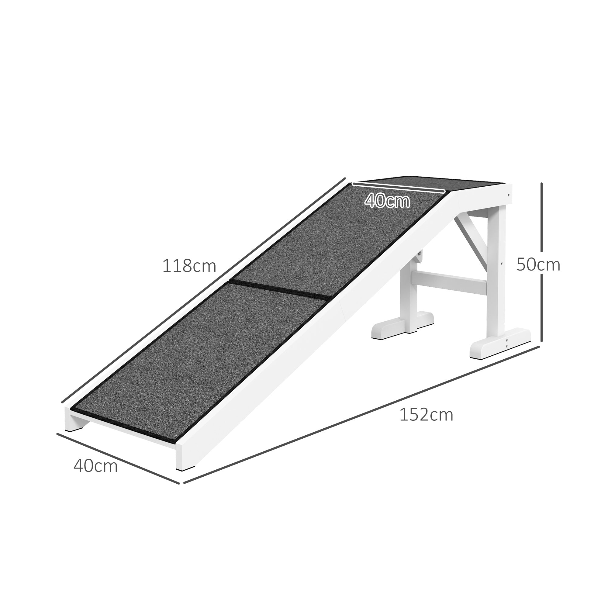 Wooden Dog Ramp Pet Ramp with Non-Slip Carpet for Small, Medium, and Large Dogs 152x40x50 cm White and Gray