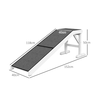 Wooden Dog Ramp Pet Ramp with Non-Slip Carpet for Small, Medium, and Large Dogs 152x40x50 cm White and Gray