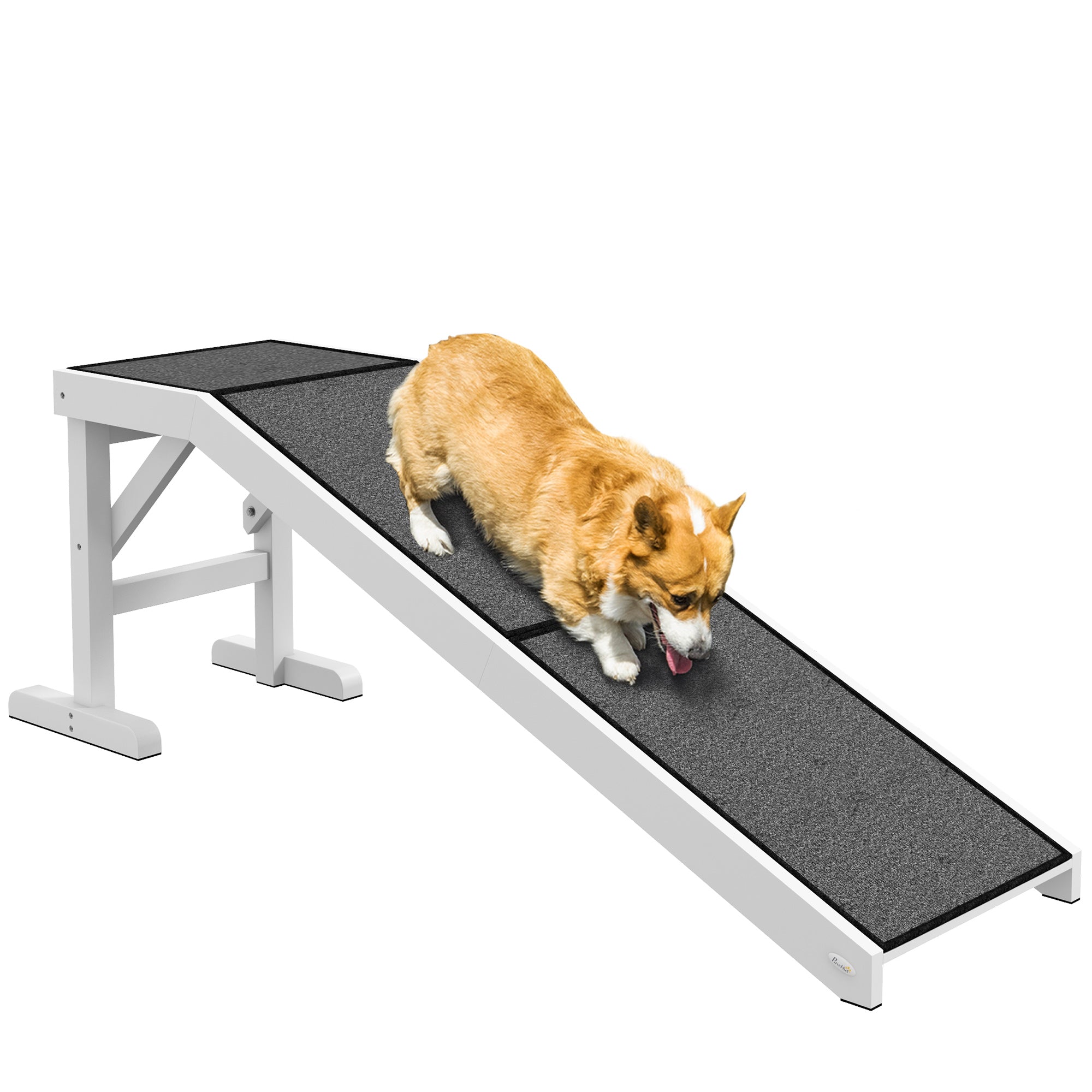 Wooden Dog Ramp Pet Ramp with Non-Slip Carpet for Small, Medium, and Large Dogs 152x40x50 cm White and Gray