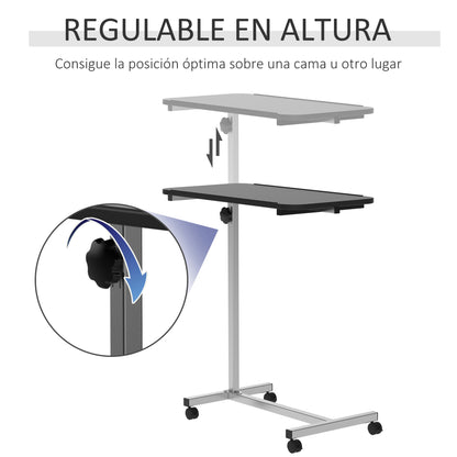 Side Table with Wheels Sofa Table with Adjustable Height and Metal Frame 44.5"x15.75"x30-39.4" Black and Silver