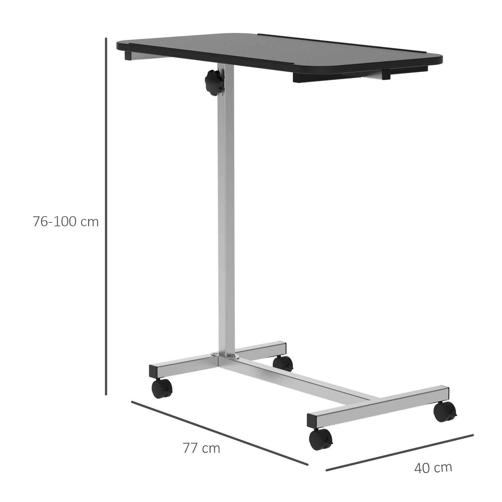 Side Table with Wheels Sofa Table with Adjustable Height and Metal Frame 44.5"x15.75"x30-39.4" Black and Silver
