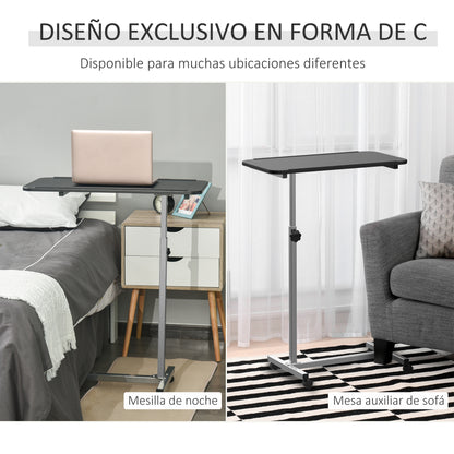 Side Table with Wheels Sofa Table with Adjustable Height and Metal Frame 44.5"x15.75"x30-39.4" Black and Silver