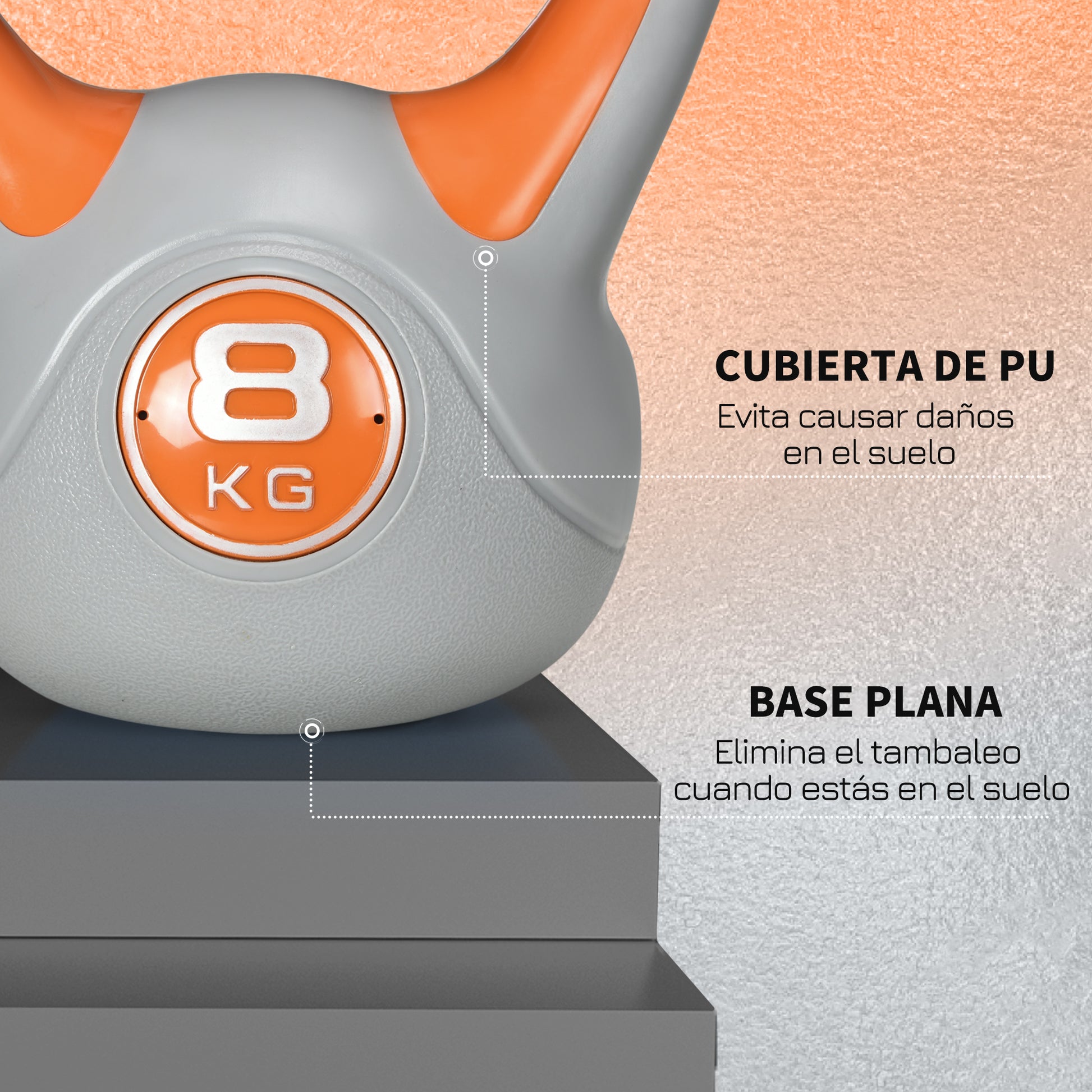 SPORTNOW 8 kg Kettlebell Russian Weight PU Coating and Sand Filling Wide Handle for Home Gym Bodybuilding Training 20x14x24 cm Orange and Gray
