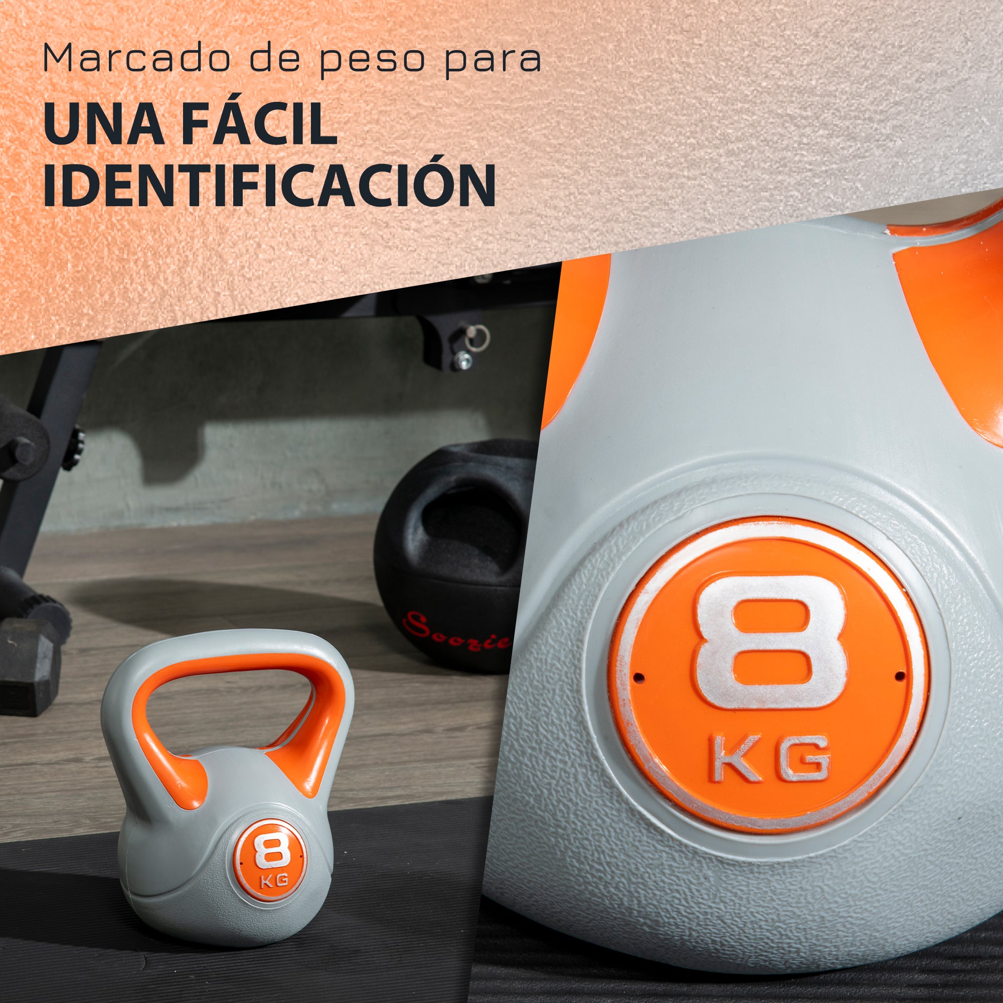SPORTNOW 8 kg Kettlebell Russian Weight PU Coating and Sand Filling Wide Handle for Home Gym Bodybuilding Training 20x14x24 cm Orange and Gray