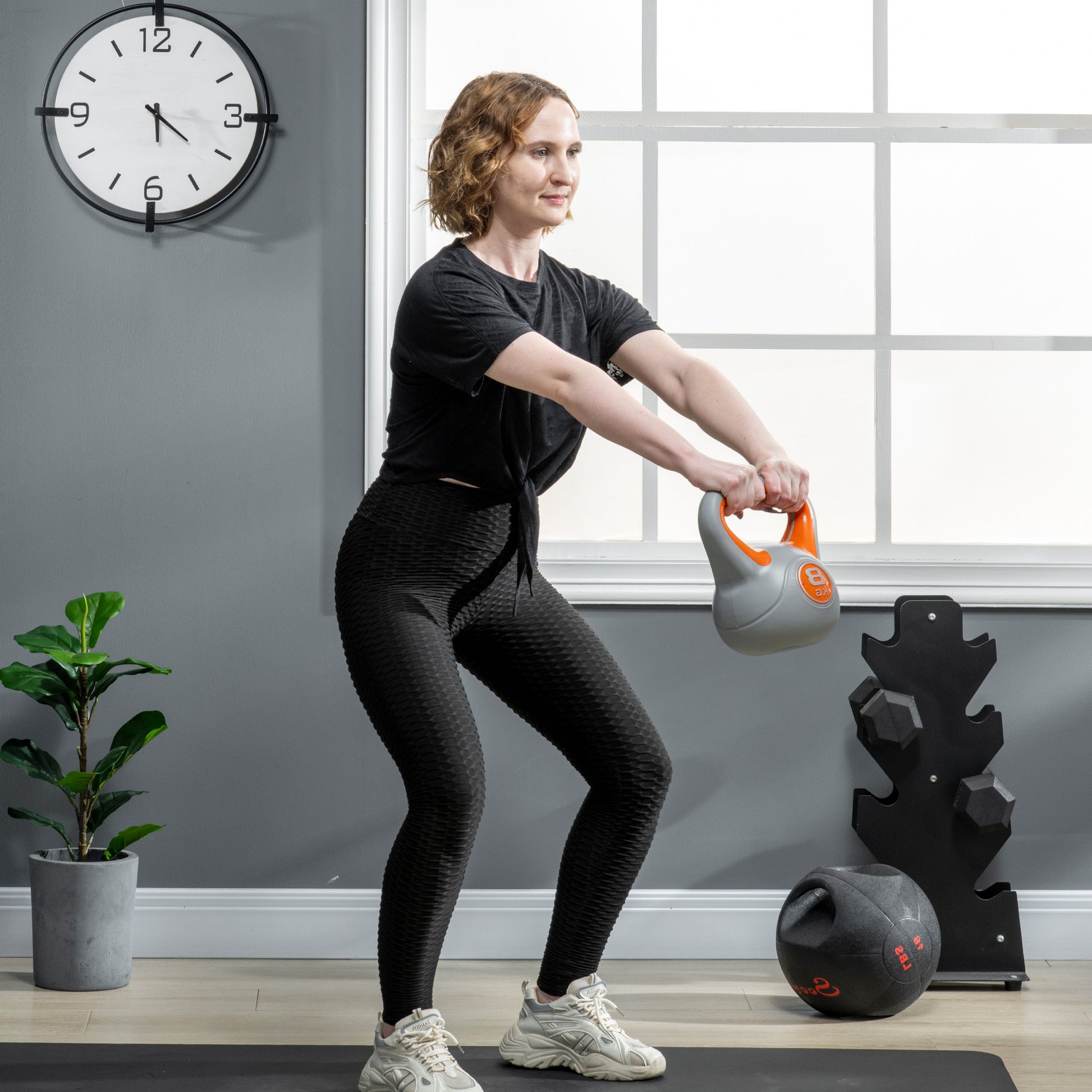 SPORTNOW 8 kg Kettlebell Russian Weight PU Coating and Sand Filling Wide Handle for Home Gym Bodybuilding Training 20x14x24 cm Orange and Gray