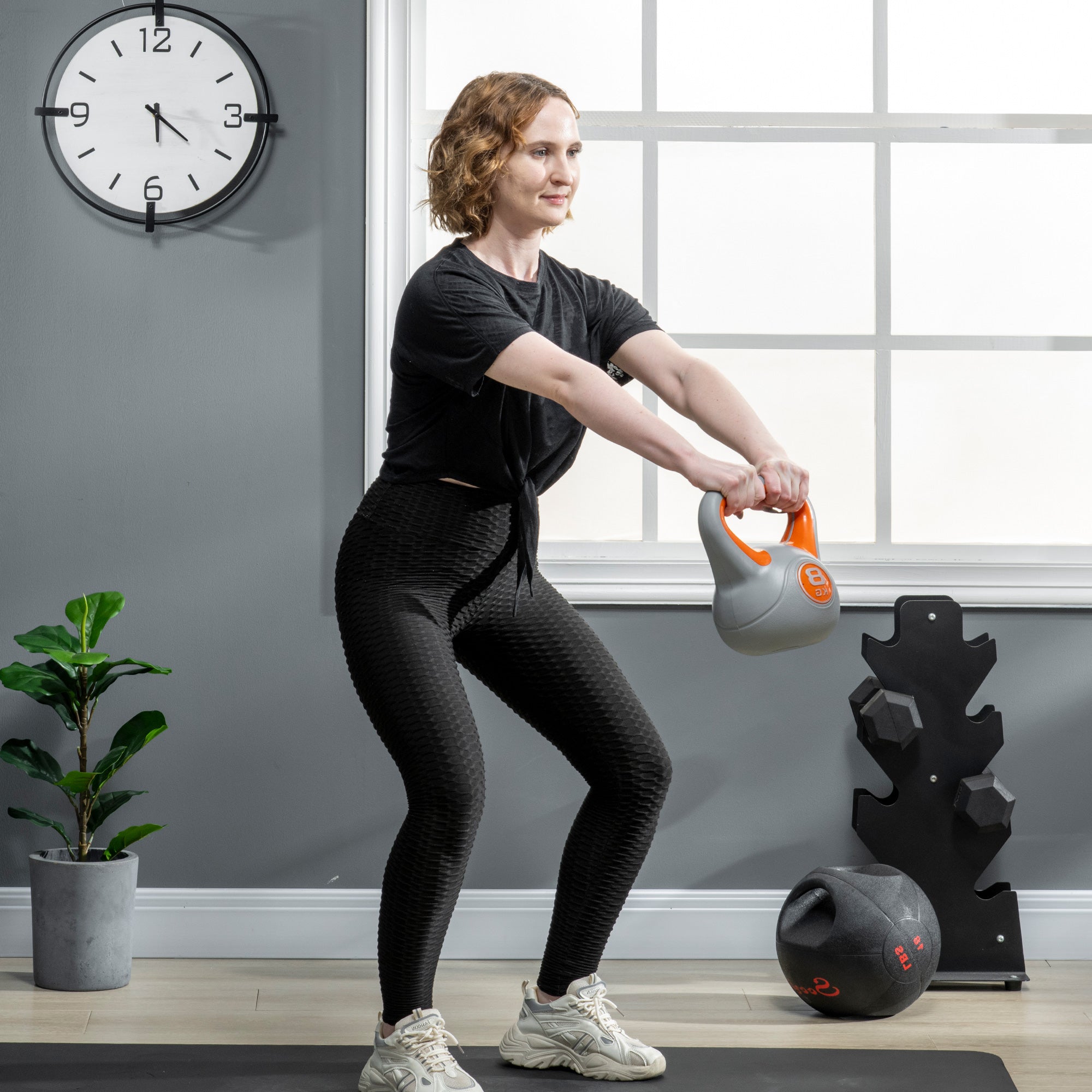 SPORTNOW 8 kg Kettlebell Russian Weight PU Coating and Sand Filling Wide Handle for Home Gym Bodybuilding Training 20x14x24 cm Orange and Gray