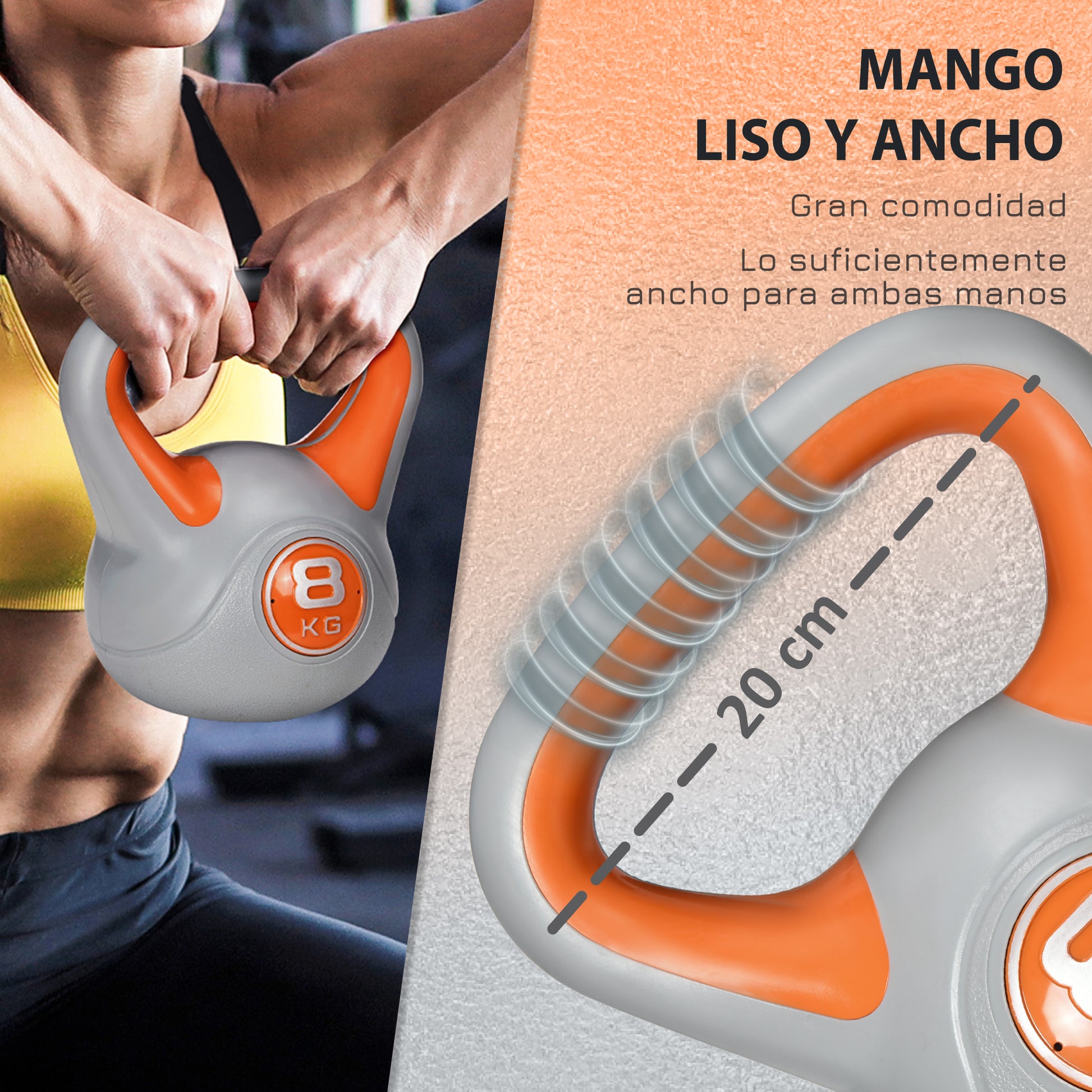 SPORTNOW 8 kg Kettlebell Russian Weight PU Coating and Sand Filling Wide Handle for Home Gym Bodybuilding Training 20x14x24 cm Orange and Gray