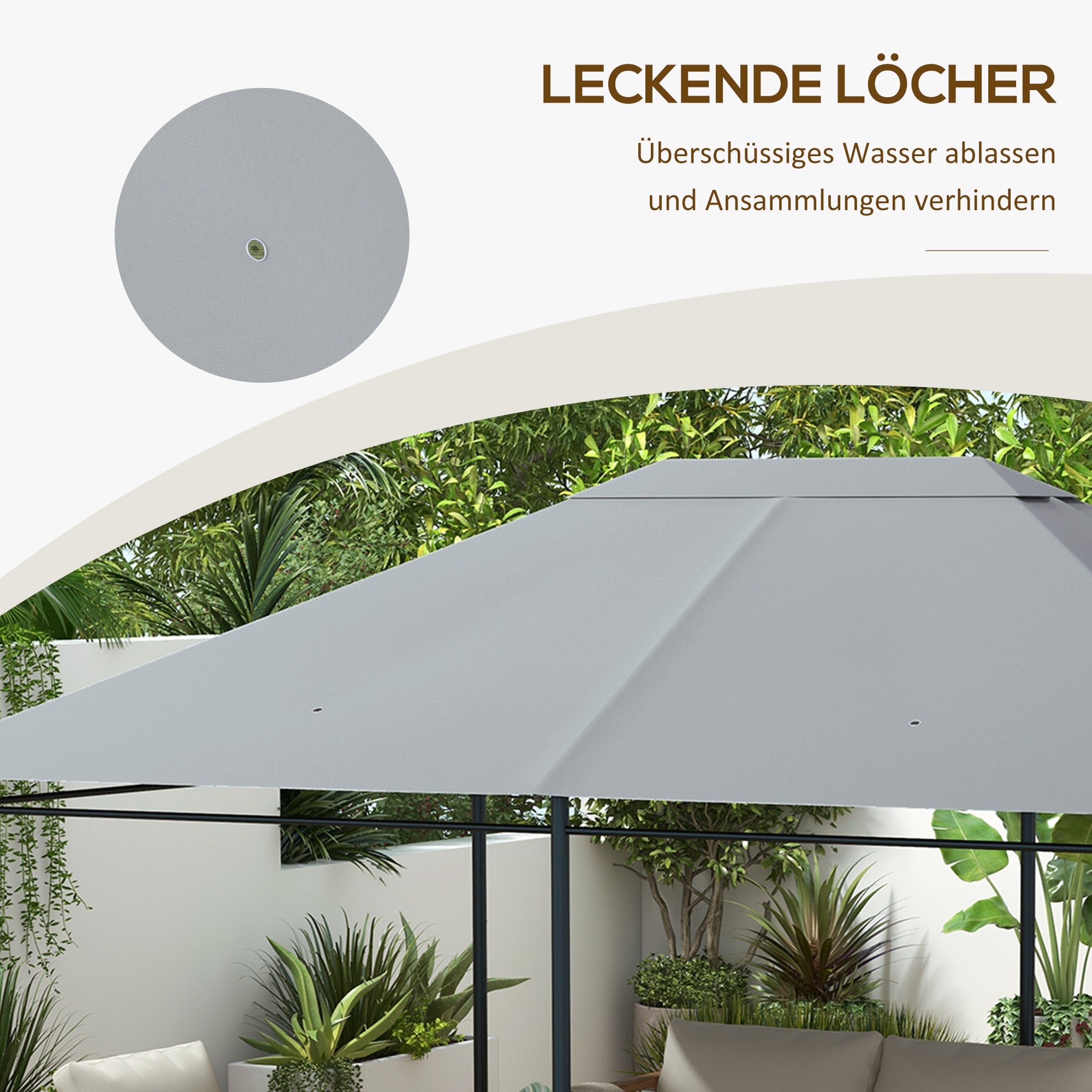Replacement Roof for 4 x 3m Gazebo, Water-Resistant Pavilion Canopy with UV Protection 30+, Polyester Cover Replacement for Garden Gazebo, Polyester Fabric, 180 g/m², Light Grey