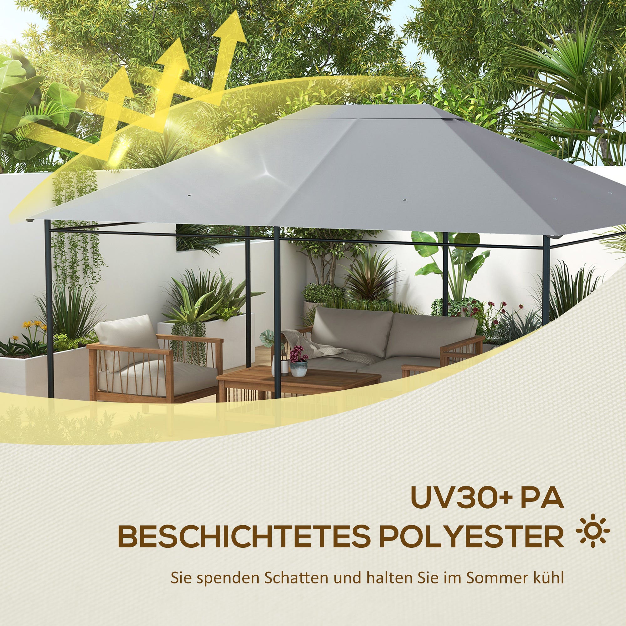 Replacement Roof for 4 x 3m Gazebo, Water-Resistant Pavilion Canopy with UV Protection 30+, Polyester Cover Replacement for Garden Gazebo, Polyester Fabric, 180 g/m², Light Grey
