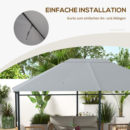 Replacement Roof for 4 x 3m Gazebo, Water-Resistant Pavilion Canopy with UV Protection 30+, Polyester Cover Replacement for Garden Gazebo, Polyester Fabric, 180 g/m², Light Grey