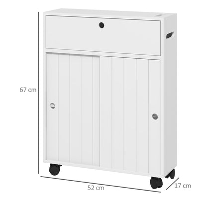 Modern Bathroom Auxiliary Cabinet with 4 Wheels 2 Paper Holes 2 Cabinets and Adjustable Shelves Storage Unit for Living Room 20.5x6.7x26.4 inches White