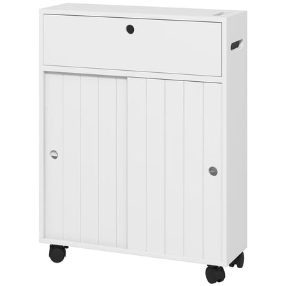 Modern Bathroom Auxiliary Cabinet with 4 Wheels 2 Paper Holes 2 Cabinets and Adjustable Shelves Storage Unit for Living Room 20.5x6.7x26.4 inches White