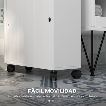 Modern Bathroom Auxiliary Cabinet with 4 Wheels 2 Paper Holes 2 Cabinets and Adjustable Shelves Storage Unit for Living Room 20.5x6.7x26.4 inches White